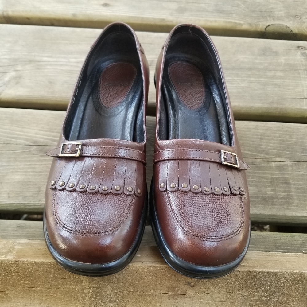 Dansko Vintage Y2K Kiltie Fringe Buckle Stud Brown Leather Platform Loafer 40 - Picture 2 of 10